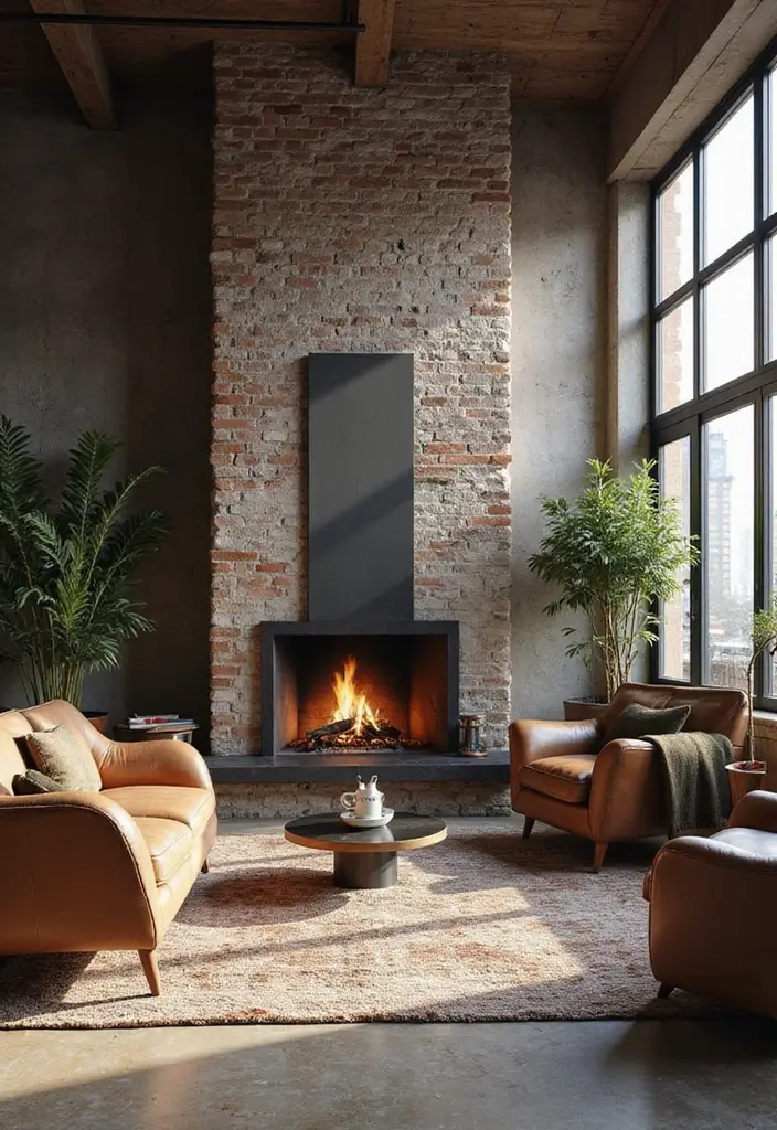 50 Living Room Designs with Fireplaces That Create the Perfect Focal Point 30 50 Living Room Designs with Fireplaces That Create the Perfect Focal Point - 28. Stylish Loft with an Exposed Fireplace