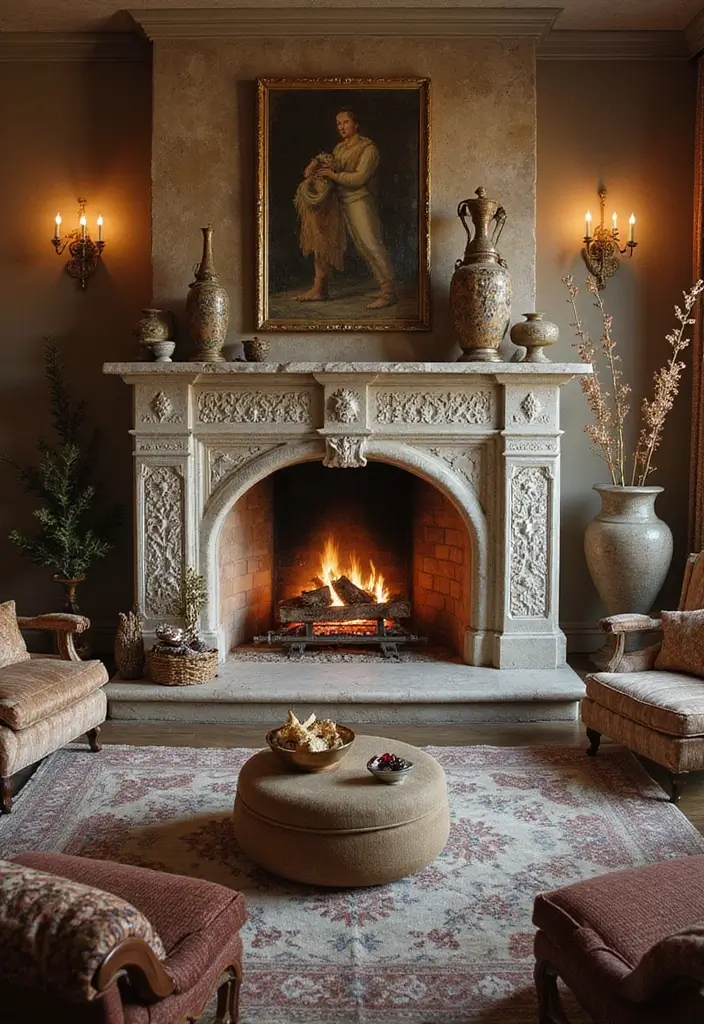 50 Living Room Designs with Fireplaces That Create the Perfect Focal Point 31 50 Living Room Designs with Fireplaces That Create the Perfect Focal Point - 29. Rustic Glamour with a Crystal Fireplace