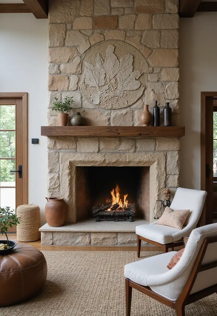 50 Living Room Designs with Fireplaces That Create the Perfect Focal Point 33 50 Living Room Designs with Fireplaces That Create the Perfect Focal Point - 31. Artistic Stonework with a Unique Fireplace