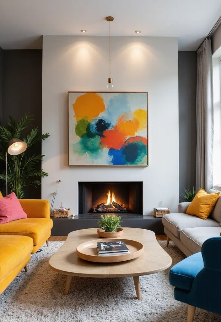 50 Living Room Designs with Fireplaces That Create the Perfect Focal Point 34 50 Living Room Designs with Fireplaces That Create the Perfect Focal Point - 32. Bright Accents with a Modern Fireplace