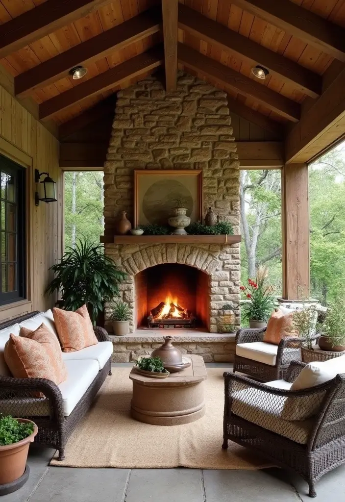 50 Living Room Designs with Fireplaces That Create the Perfect Focal Point 42 50 Living Room Designs with Fireplaces That Create the Perfect Focal Point - 38. Rustic Porch with an Outdoor Fireplace
