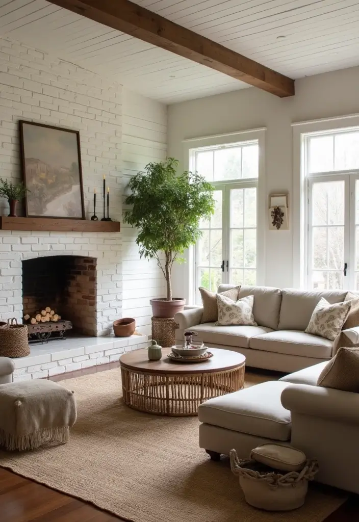 50 Living Room Designs with Fireplaces That Create the Perfect Focal Point 4 50 Living Room Designs with Fireplaces That Create the Perfect Focal Point - 4. Farmhouse Chic with an Open Fireplace