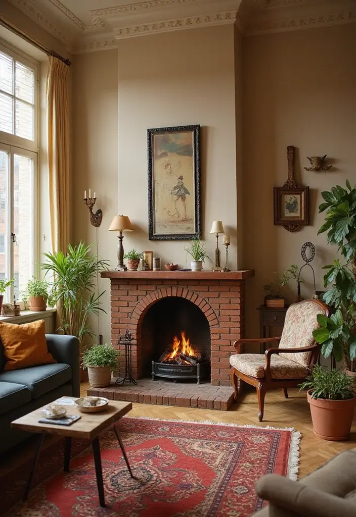 50 Living Room Designs with Fireplaces That Create the Perfect Focal Point 44 50 Living Room Designs with Fireplaces That Create the Perfect Focal Point - 40. Vintage Charm with a Retro Fireplace