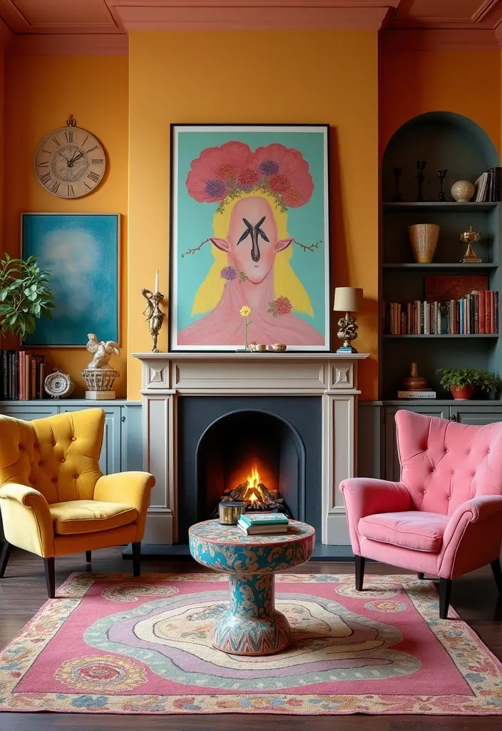 50 Living Room Designs with Fireplaces That Create the Perfect Focal Point 52 50 Living Room Designs with Fireplaces That Create the Perfect Focal Point - 48. Artistic Flair with a Creative Fireplace