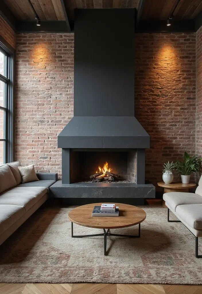 50 Living Room Designs with Fireplaces That Create the Perfect Focal Point 5 50 Living Room Designs with Fireplaces That Create the Perfect Focal Point - 5. Industrial Vibes with a Modern Fireplace