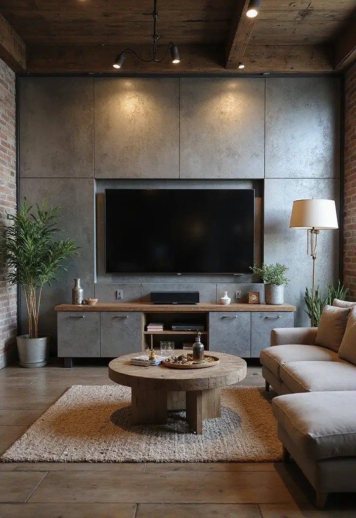 50 Living Room Ideas with TV as the Focal Point That Look Stylish - 13. Industrial Edge: Metal Finishes with TV