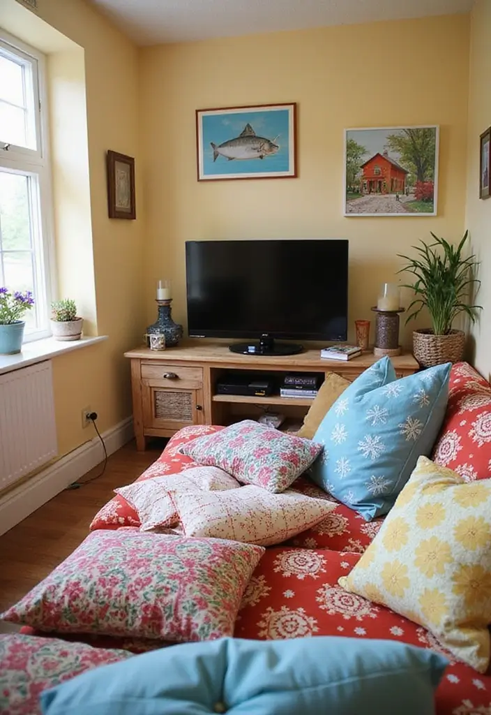 50 Living Room Ideas with TV as the Focal Point That Look Stylish - 17. Playful Patterns: Fun Fabrics and Prints