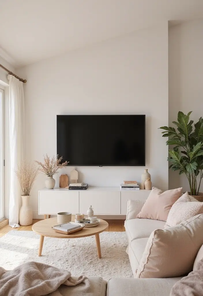 50 Living Room Ideas with TV as the Focal Point That Look Stylish - 19. Calm and Collected: Soft Pastels Around the TV