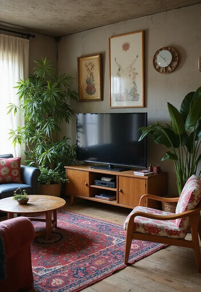 50 Living Room Ideas with TV as the Focal Point That Look Stylish - 20. Bohemian Charm: Layering Textures and Colors