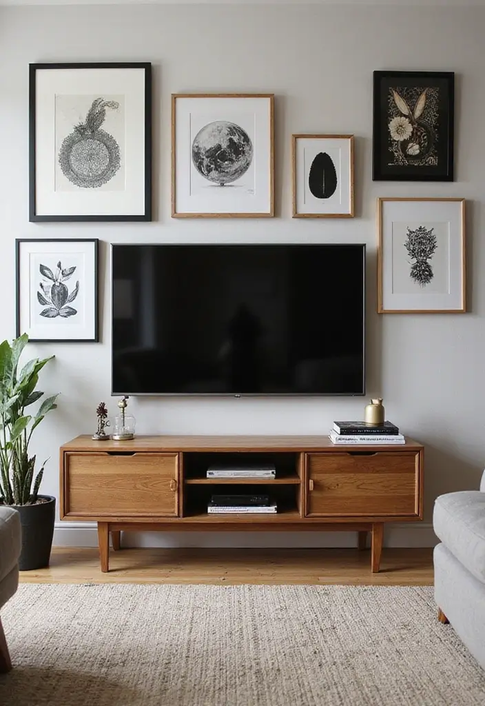 50 Living Room Ideas with TV as the Focal Point That Look Stylish - 22. Highlighting with Wall Art: TV and Decor Integration