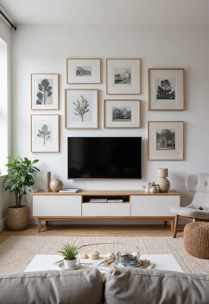 50 Living Room Ideas with TV as the Focal Point That Look Stylish - 32. Artistic Influences: Gallery Wall Around TV