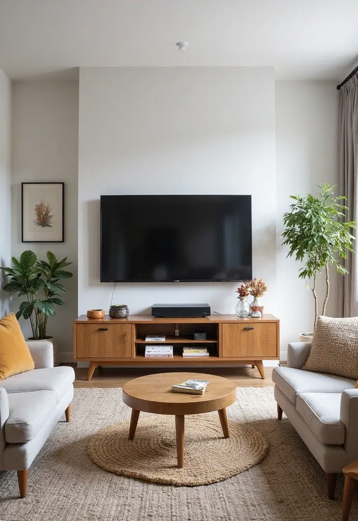 50 Living Room Ideas with TV as the Focal Point That Look Stylish - 36. Balanced Decor: Symmetrical Arrangements