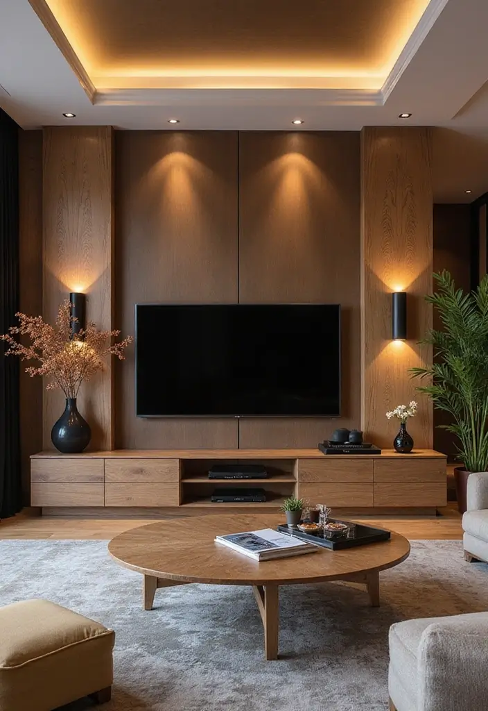 50 Living Room Ideas with TV as the Focal Point That Look Stylish - 42. Glamorous Touches: Luxe Finishes