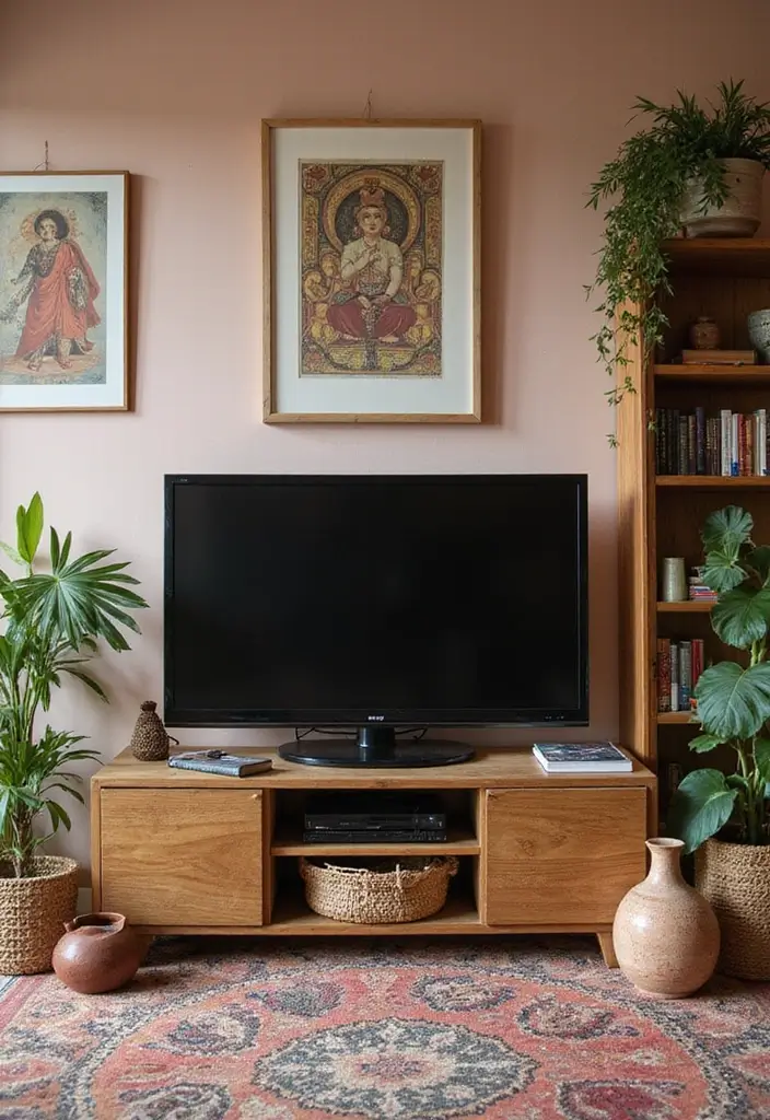 50 Living Room Ideas with TV as the Focal Point That Look Stylish - 43. Cultural Elements: Incorporate Global Influences