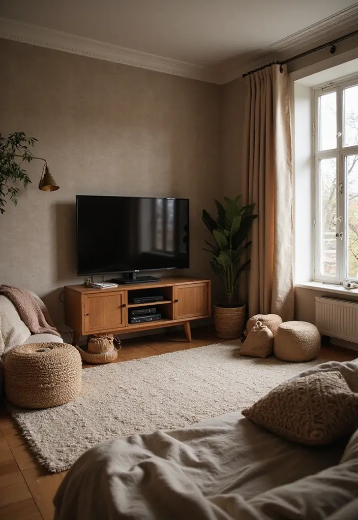 50 Living Room Ideas with TV as the Focal Point That Look Stylish - 45. Layered Elements: Enhance Cozy Vibes