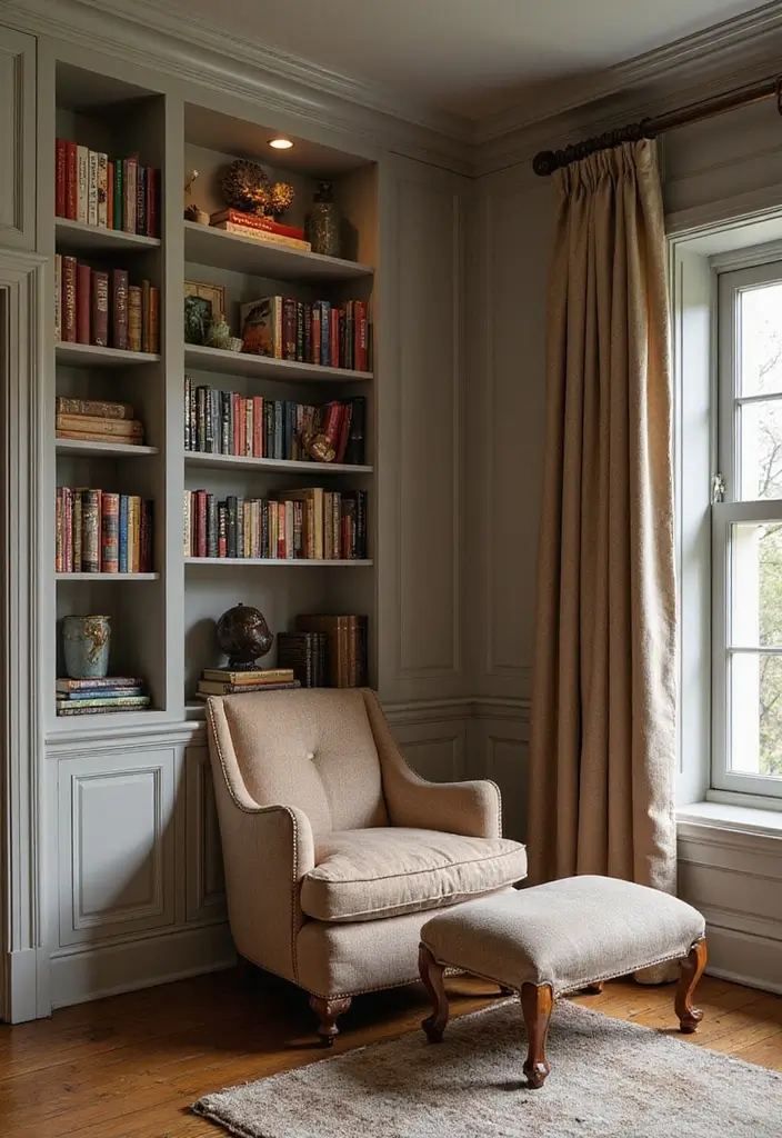 50 Modern Farmhouse Living Room Ideas That Blend Rustic and Chic - 1. Cozy Corner with Built-In Shelves