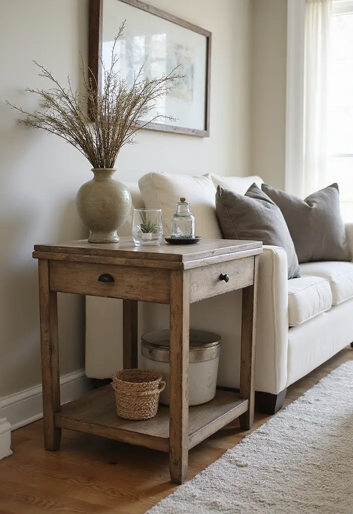50 Modern Farmhouse Living Room Ideas That Blend Rustic and Chic - 10. Farmhouse-Style Accent Tables