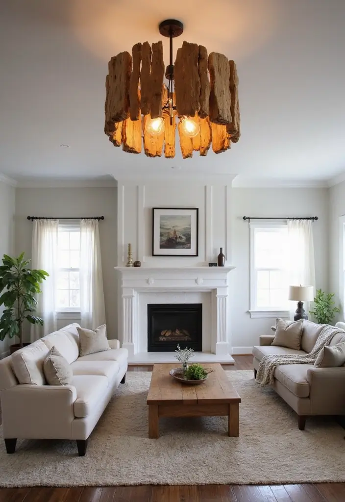 50 Modern Farmhouse Living Room Ideas That Blend Rustic and Chic - 12. Statement Lighting Fixtures