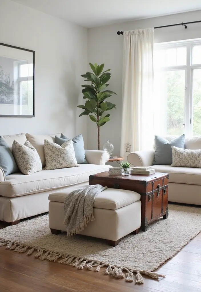 50 Modern Farmhouse Living Room Ideas That Blend Rustic and Chic - 20. Furniture with Hidden Storage