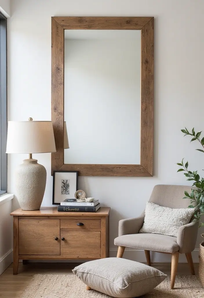 50 Modern Farmhouse Living Room Ideas That Blend Rustic and Chic - 22. Farmhouse-Style Mirrors