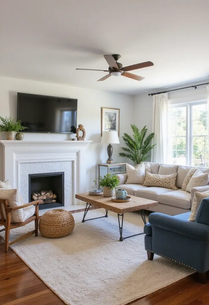 50 Modern Farmhouse Living Room Ideas That Blend Rustic and Chic - 23. Mixing Modern and Vintage Styles