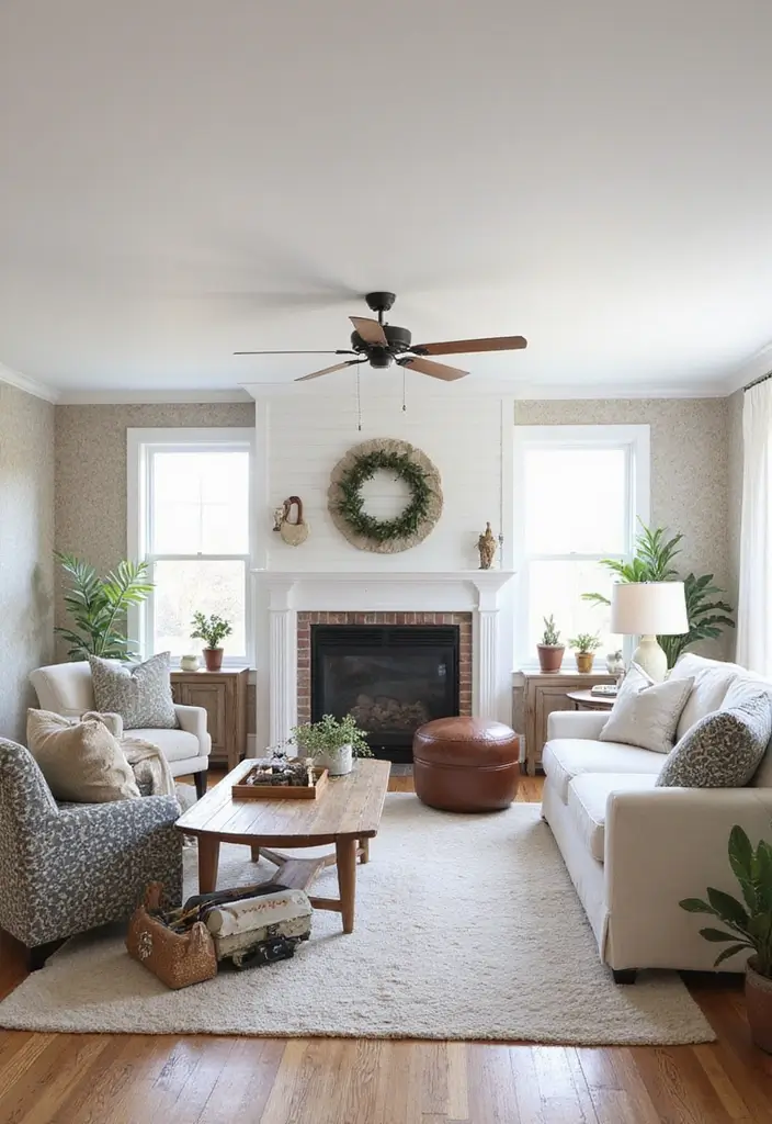 50 Modern Farmhouse Living Room Ideas That Blend Rustic and Chic - 26. Creative Wall Treatments