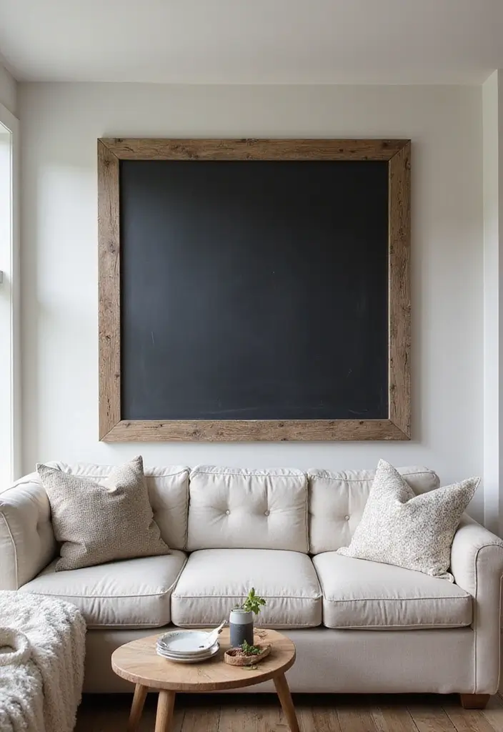 50 Modern Farmhouse Living Room Ideas That Blend Rustic and Chic - 31. Chalkboard Walls for Fun and Function