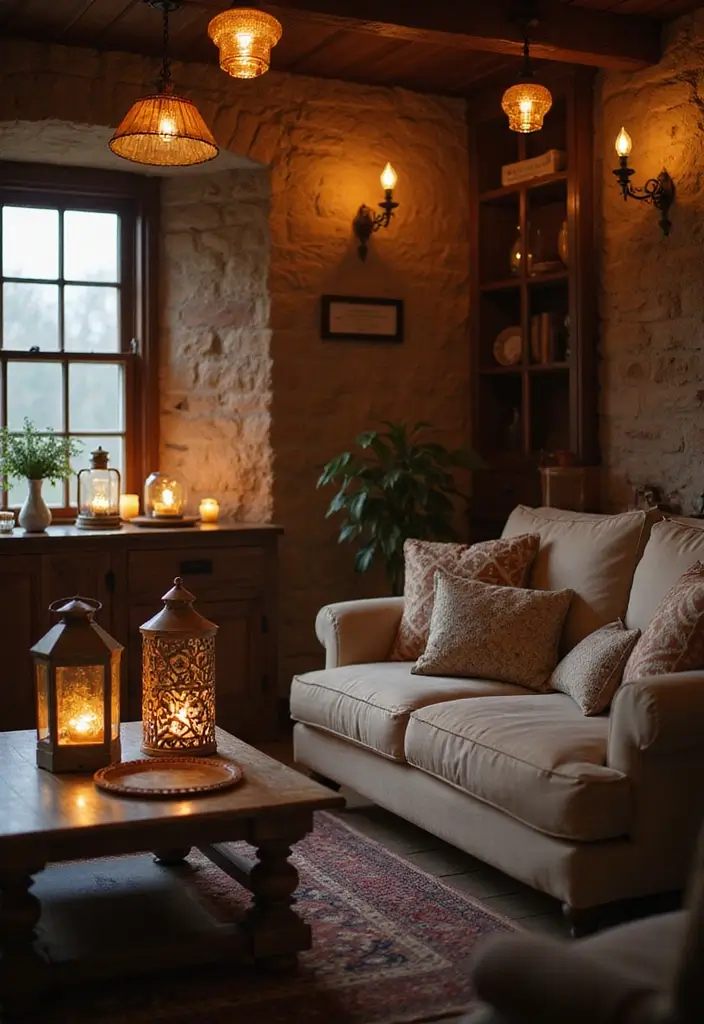 50 Modern Farmhouse Living Room Ideas That Blend Rustic and Chic - 33. Decorative Lanterns