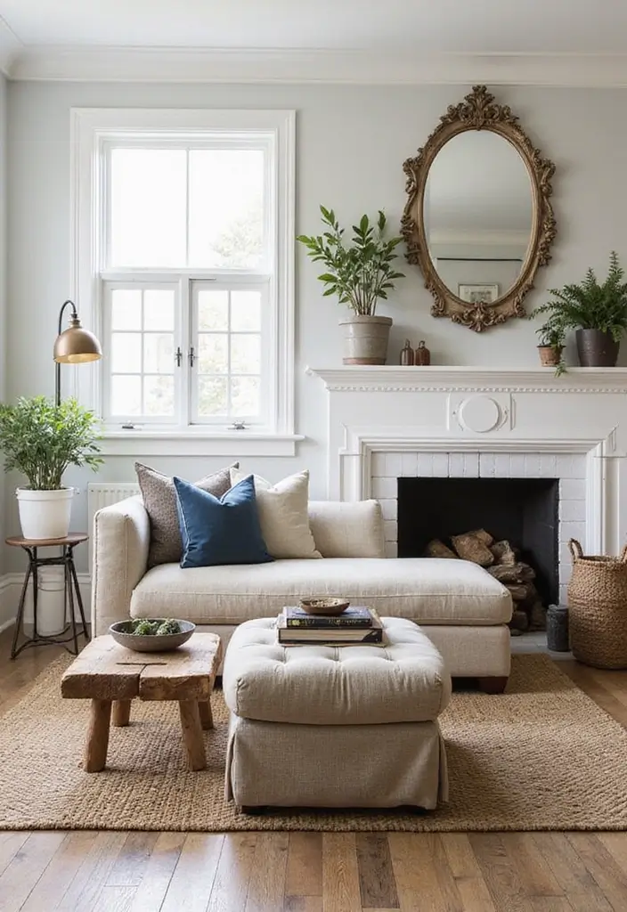 50 Modern Farmhouse Living Room Ideas That Blend Rustic and Chic - 34. Vintage Finds