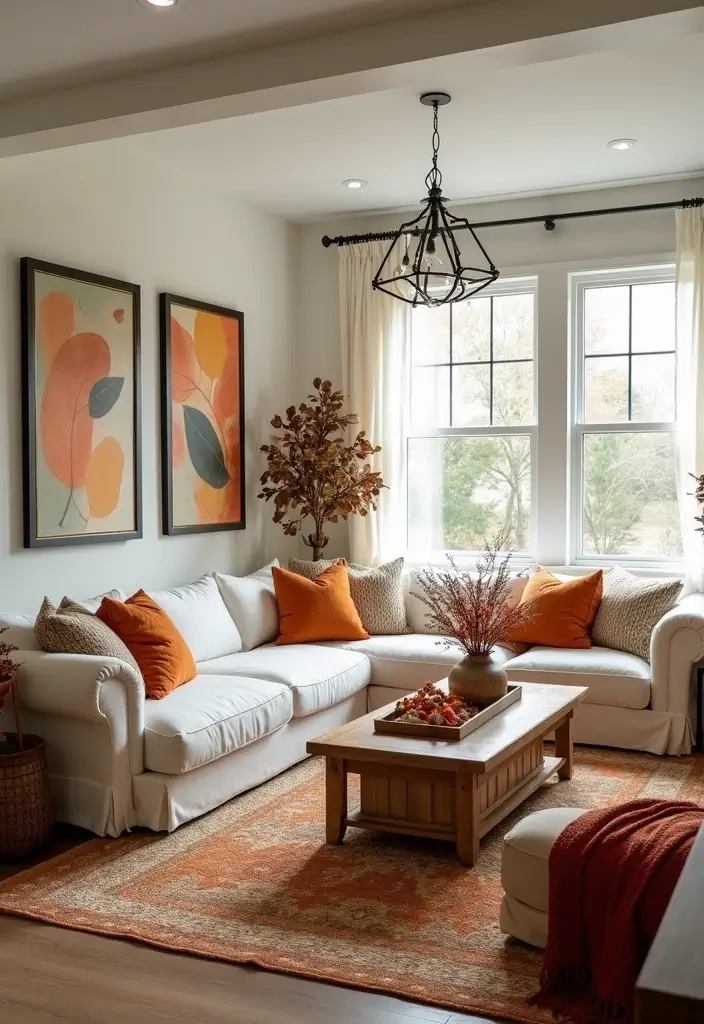 50 Modern Farmhouse Living Room Ideas That Blend Rustic and Chic - 37. Seasonal Decor Swaps