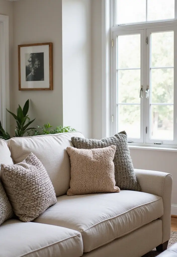 50 Modern Farmhouse Living Room Ideas That Blend Rustic and Chic - 45. Use of Textured Pillows