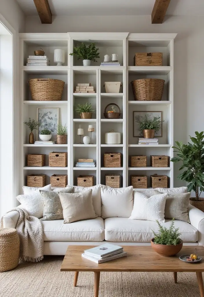 50 Modern Farmhouse Living Room Ideas That Blend Rustic and Chic - 6. Stylish Modular Storage Units