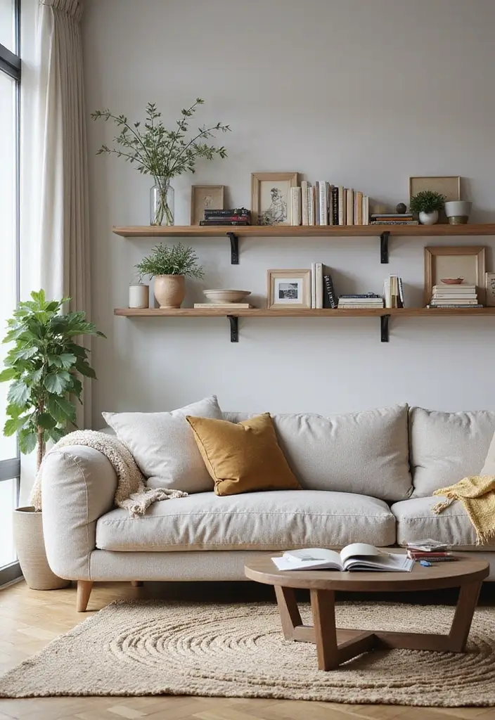 50 Modern Living Room Ideas That Redefine Everyday Style - 20. Wall-mounted Shelves