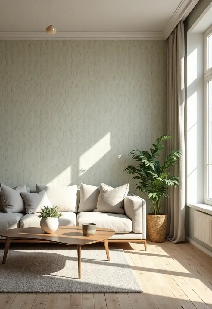 50 Modern Living Room Ideas That Redefine Everyday Style - 26. Earth-Friendly Wallpaper