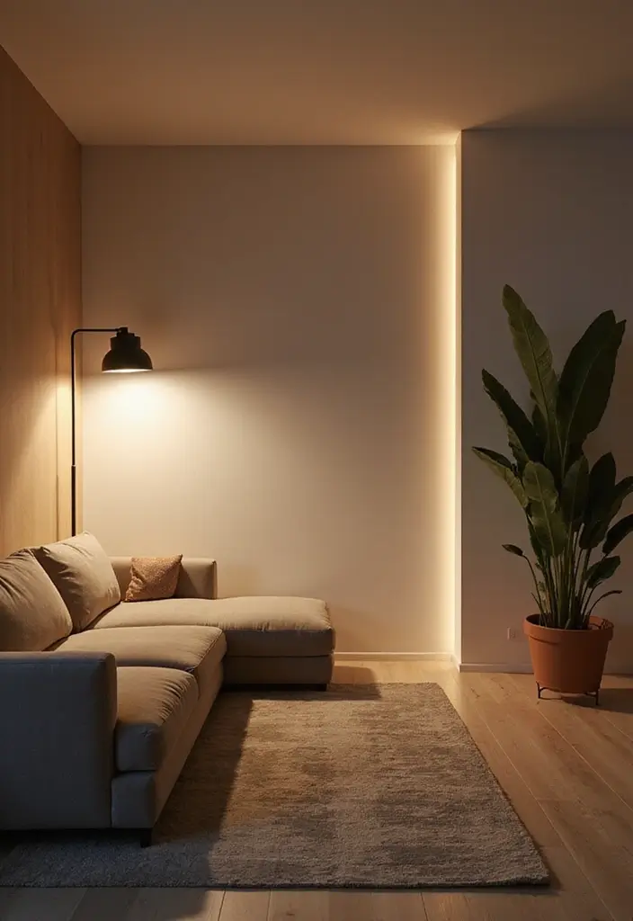 50 Modern Minimalist Living Room Ideas for a Sleek and Stylish Home 14 50 Modern Minimalist Living Room Ideas for a Sleek and Stylish Home - 14. Layered Lighting