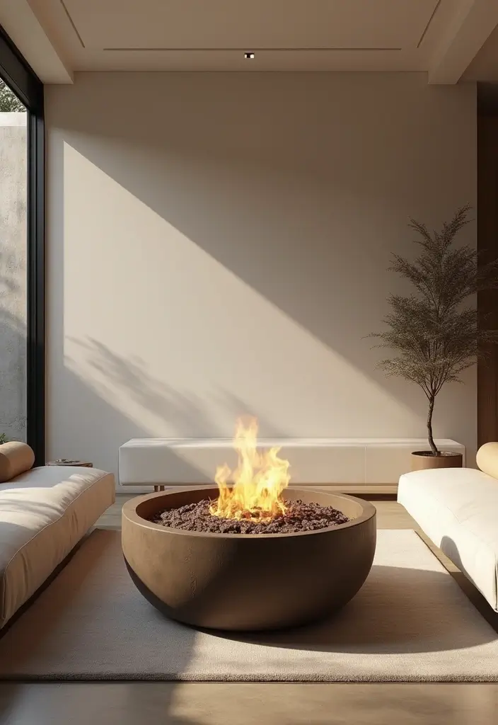50 Modern Minimalist Living Room Ideas for a Sleek and Stylish Home 35 50 Modern Minimalist Living Room Ideas for a Sleek and Stylish Home - 33. Minimalist Fire Pit