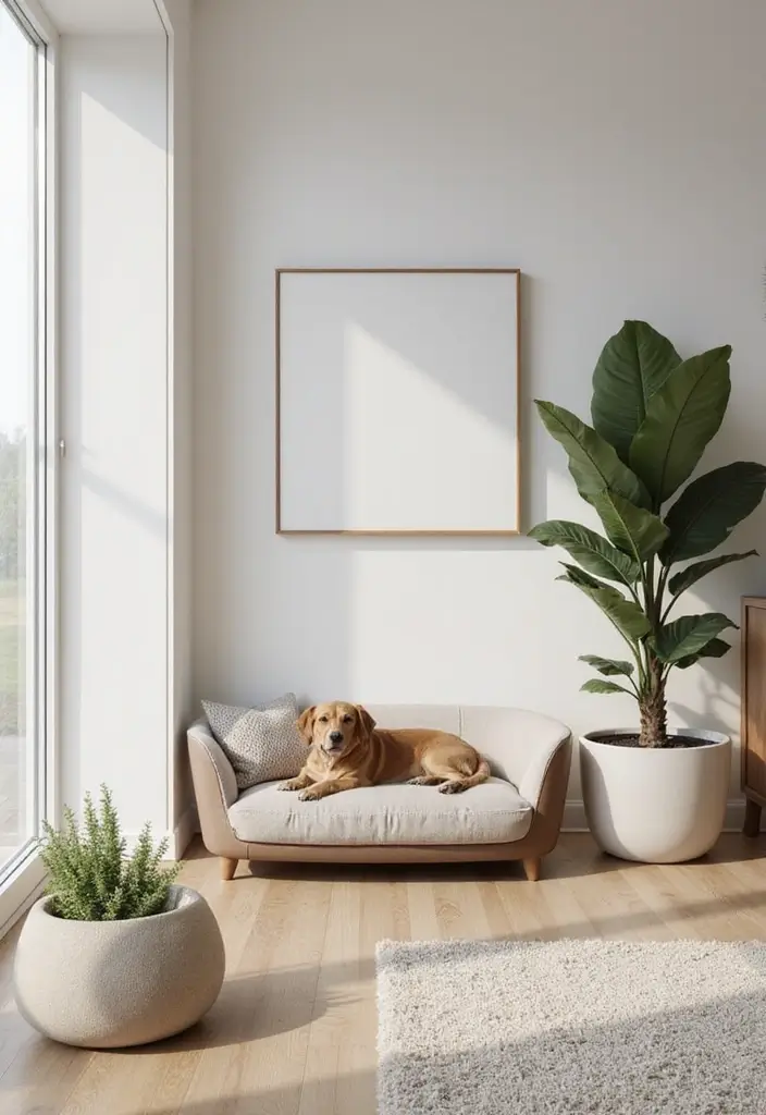 50 Modern Minimalist Living Room Ideas for a Sleek and Stylish Home 47 50 Modern Minimalist Living Room Ideas for a Sleek and Stylish Home - 43. Minimalist Pet Solutions