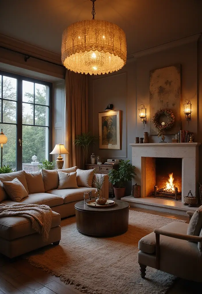 50 Modern Rustic Living Room Ideas That Balance Warmth and Simplicity - 29. Unique Lighting Fixtures