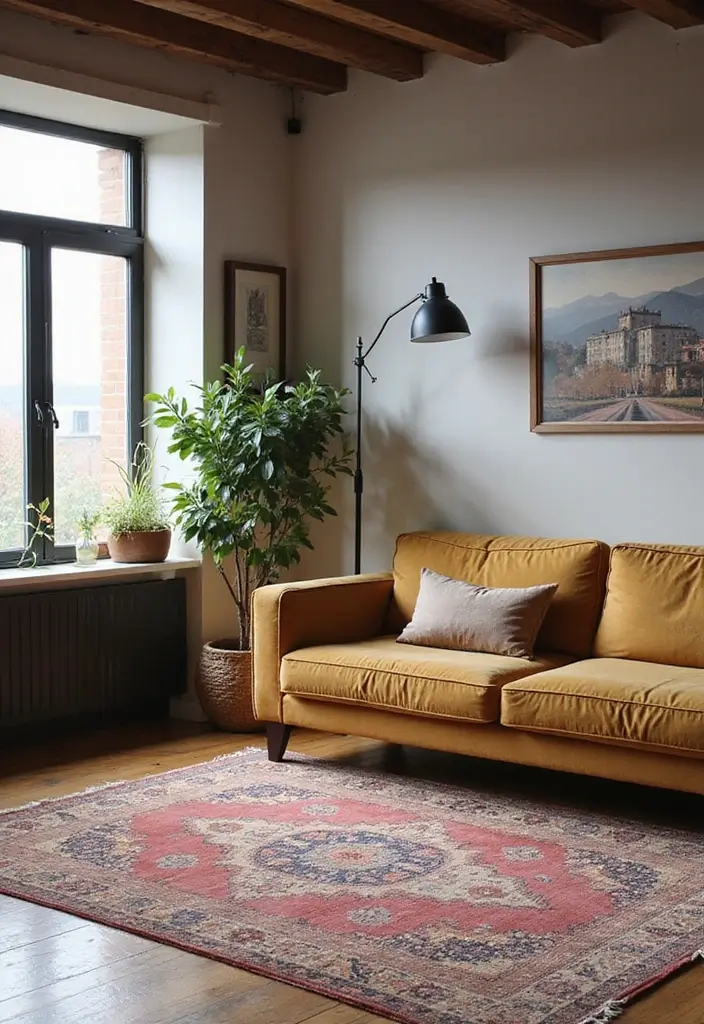 50 Modern Rustic Living Room Ideas That Balance Warmth and Simplicity - 31. Vintage Rugs