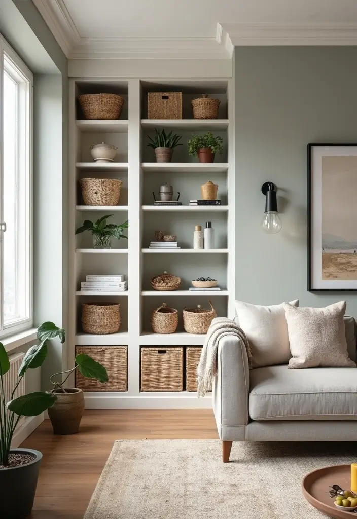 50 Modern Traditional Living Room Ideas That Balance Comfort and Elegance 19 50 Modern Traditional Living Room Ideas That Balance Comfort and Elegance - 19. Smart Storage Solutions
