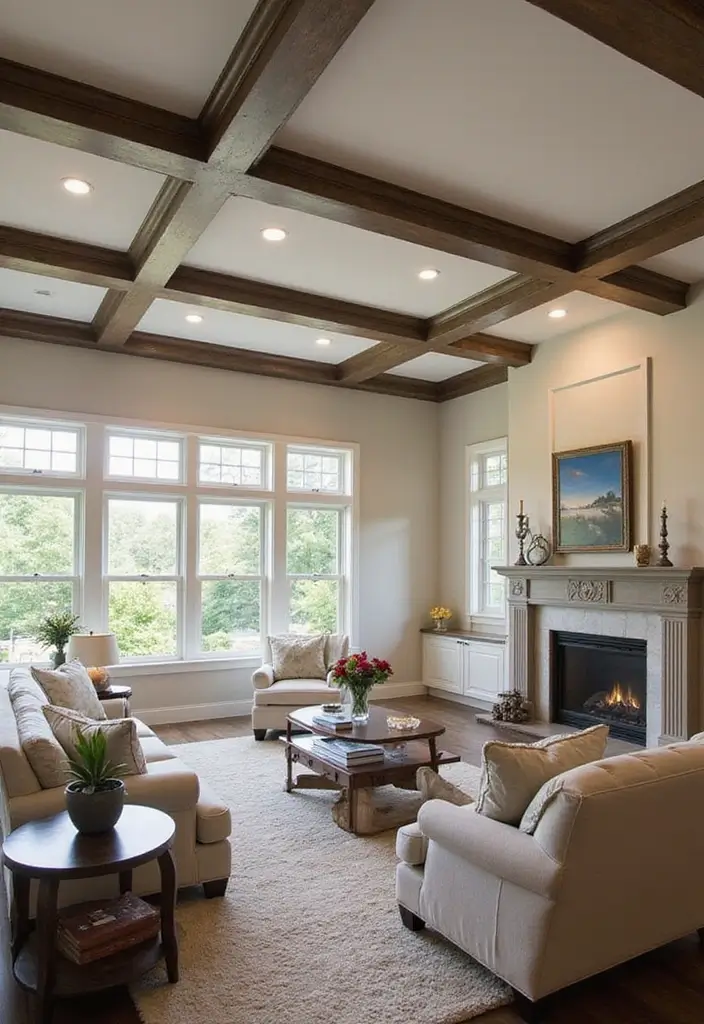 50 Modern Traditional Living Room Ideas That Balance Comfort and Elegance 28 50 Modern Traditional Living Room Ideas That Balance Comfort and Elegance - 28. Ceiling Treatments