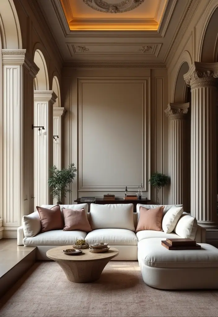 50 Modern Traditional Living Room Ideas That Balance Comfort and Elegance 29 50 Modern Traditional Living Room Ideas That Balance Comfort and Elegance - 29. Decorative Pillars