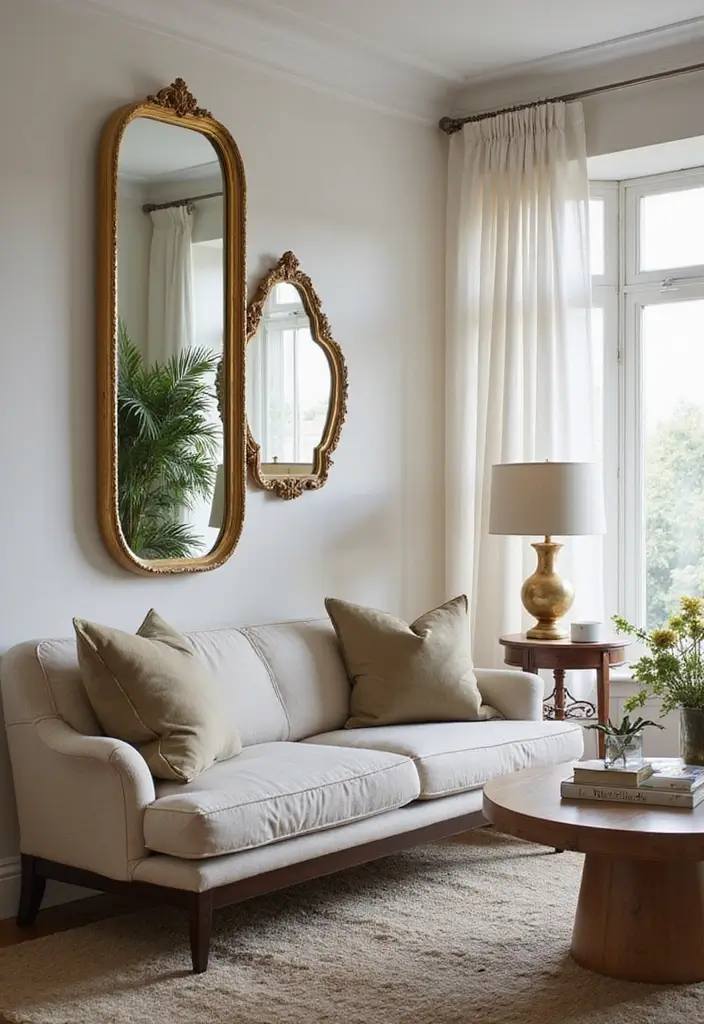 50 Modern Traditional Living Room Ideas That Balance Comfort and Elegance 33 50 Modern Traditional Living Room Ideas That Balance Comfort and Elegance - 33. Elegant Mirrors