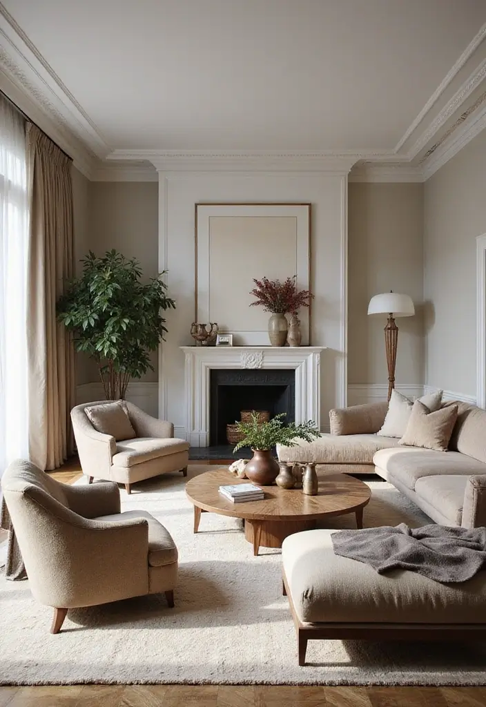 50 Modern Traditional Living Room Ideas That Balance Comfort and Elegance 37 50 Modern Traditional Living Room Ideas That Balance Comfort and Elegance - 37. Sculptural Decor