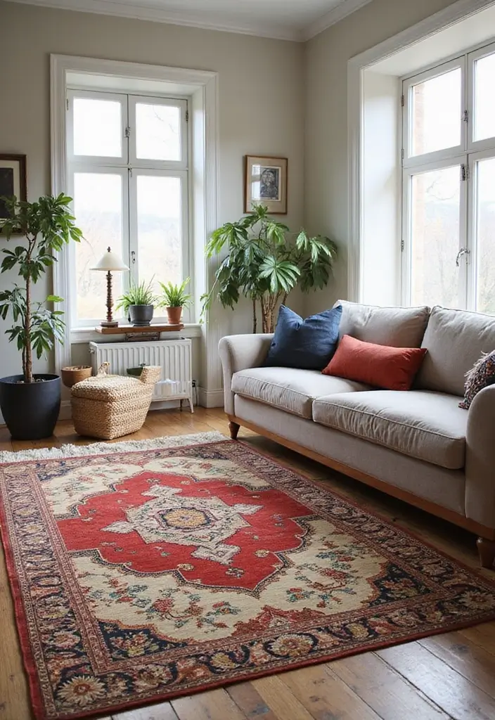 50 Modern Traditional Living Room Ideas That Balance Comfort and Elegance 48 50 Modern Traditional Living Room Ideas That Balance Comfort and Elegance - 48. Rugs with Personality