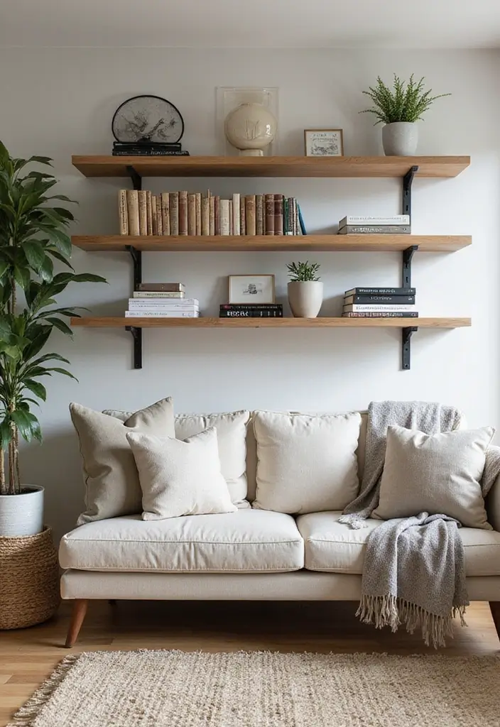 50 Modern Traditional Living Room Ideas That Balance Comfort and Elegance 5 50 Modern Traditional Living Room Ideas That Balance Comfort and Elegance - 5. Open Shelving