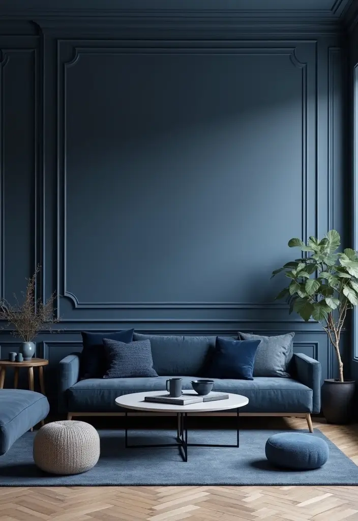 50 Navy Blue Living Room Ideas That Add Depth and Drama 16 50 Navy Blue Living Room Ideas That Add Depth and Drama - 16. Navy Blue in a Monochromatic Scheme