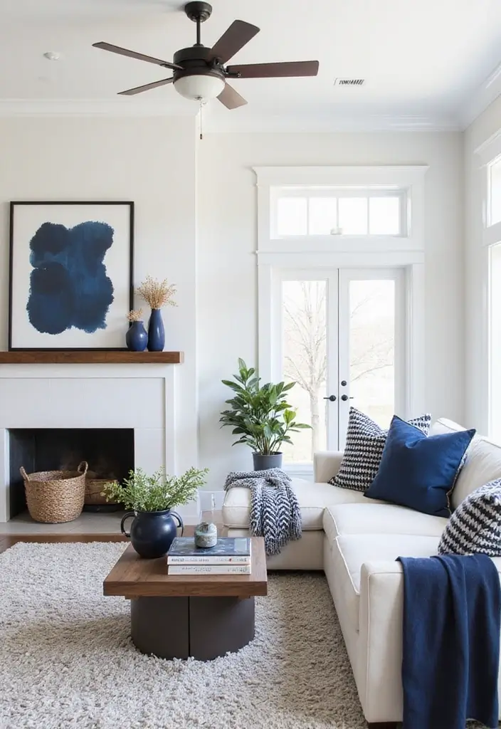 50 Navy Blue Living Room Ideas That Add Depth and Drama 18 50 Navy Blue Living Room Ideas That Add Depth and Drama - 18. Easily Swap Out Navy Blue Accessories