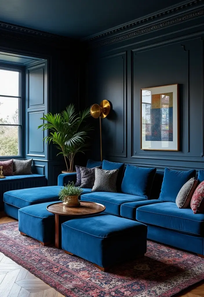 50 Navy Blue Living Room Ideas That Add Depth and Drama 26 50 Navy Blue Living Room Ideas That Add Depth and Drama - 24. Navy Blue and Rich Jewel Tones