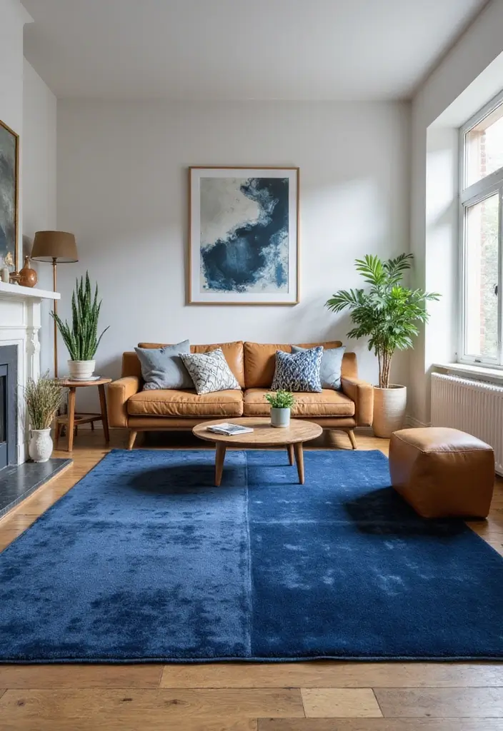 50 Navy Blue Living Room Ideas That Add Depth and Drama 28 50 Navy Blue Living Room Ideas That Add Depth and Drama - 26. Navy Blue Floor Rugs